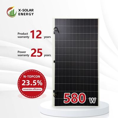 Panel solar mono de 100 vatios 9bb con revestimiento PET pulido. Potencia máxima 580W. Voltaje de funcionamiento óptimo 44,19 V. 23% de potencia del módulo fotovoltaico. IP67 a prueba de agua.
